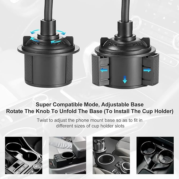 YUHENG Car Cup Holder Mount with 360° Rotation Adjustable Gooseneck,Car Phone Holder Mount for All Smartphones Cup Holder Cell Phone Automobile Cradles
