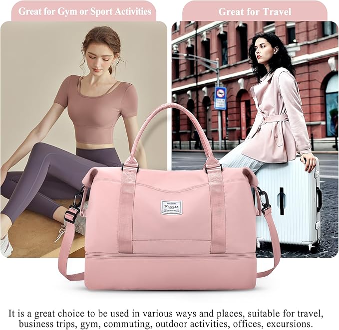 Travel Duffle Bag with Shoe Compartment,Weekender Bags for Women, Carry on Overnight Bag with Toiletry Bag,Gym Duffel Bag with Wet Pocket