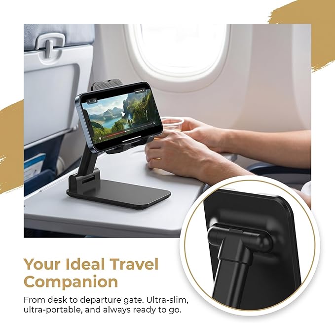 Phone Stand for Desk, Cell Phone Holder Cute Smart Cellphone Stand Foldable Stands Compatible with Under 8" Devices, Office Accessories, Black, 1
