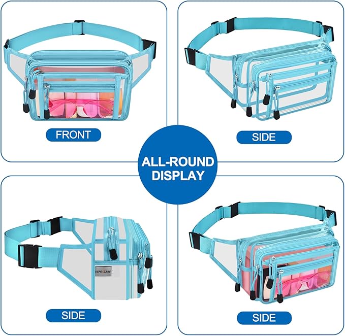 Clear Bag Stadium Approved Clear Fanny Pack for Women for Work,Multi-purpose Waist Bag for Travel & Sporting Event