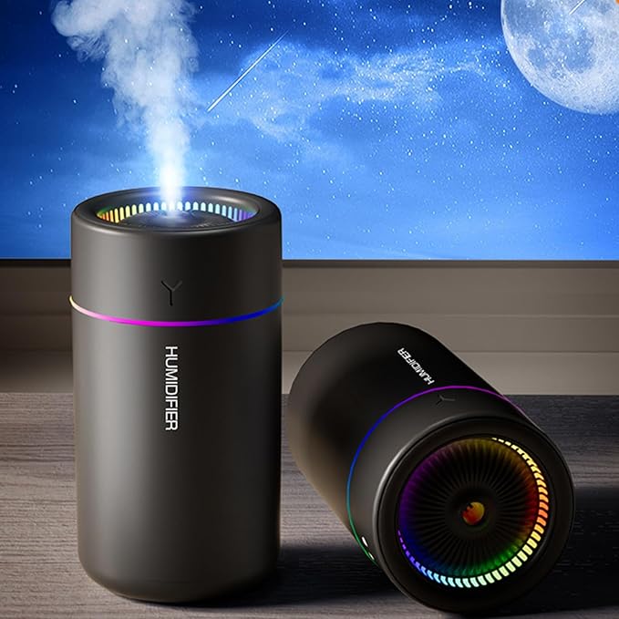 Portable Mini Humidifier, Colorful, Cool Mist, USB Powered. Perfect for Bedroom, Office & Car (Black)