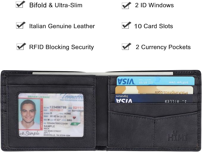 Wallet for Men-Genuine Leather RFID Blocking Bifold Stylish Wallet With 2 ID Window