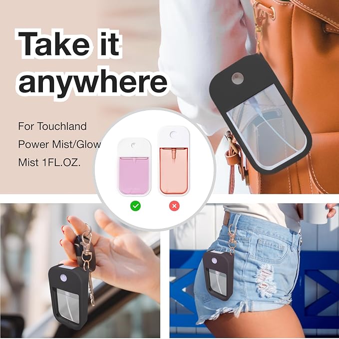 9 PCS Soft Silicone Case for Touchland Power Mist (1FL. OZ./30 mL), Protective and Stylish Case with Keychain Compatible with Touchland Hand Sanitizer Spray (9 Colors)