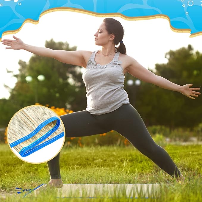 Qunclay 4 Packs Straw Beach Mat Waterproof Non Slip Straw Mat Foldable Lightweight Picnic Mat with Trim for Camping Sunbathing Picnic Floor Yoga