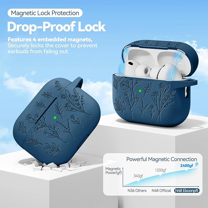 for Airpods Pro 3 Case with Magnetic Lid, Flower Engraved Cases for Apple AirPods Pro 3rd Generation 2025, Soft Silicone Cover for Women Girly with Cleaner & Keychain, Shockproof