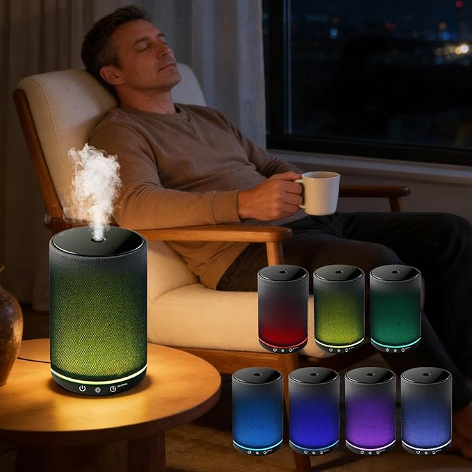 Essential Oil Diffuser with Fabric Cover 150ml Portable Aroma Diffuser Aromatherapy Oil Diffuser with 7 Colors LED, Scent Diffuser with Timer Function, Mini Humidifier for Bedroom Home Office