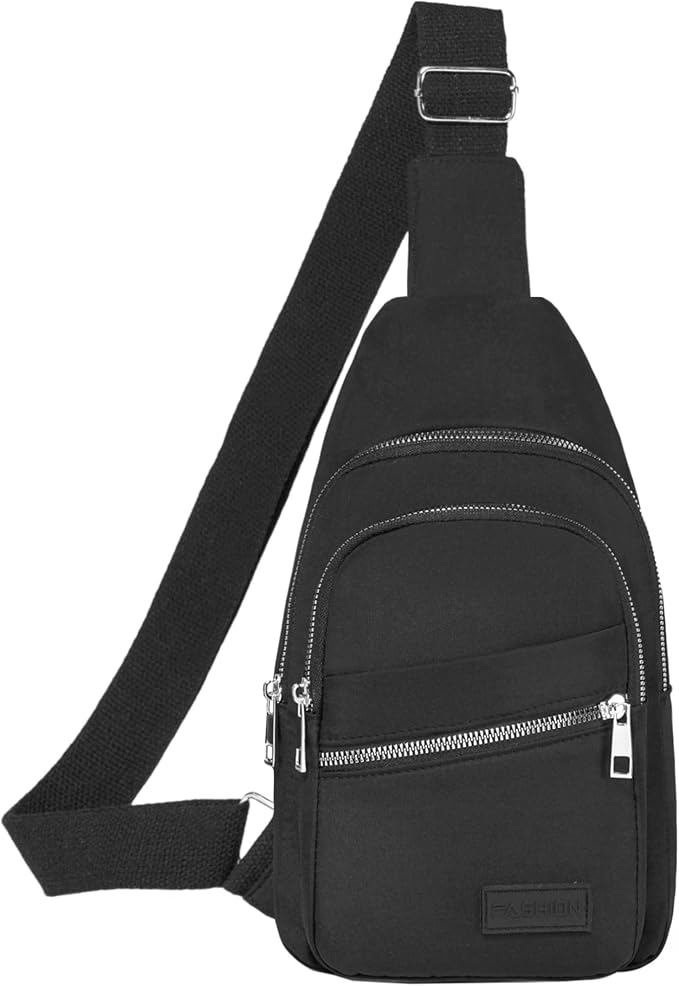 Banelu Small Sling Backpack Crossbody Bags for Women Men, Small Sling Bag Cross Body Bag Fanny Packs Crossbody Purses - Silver Zipper
