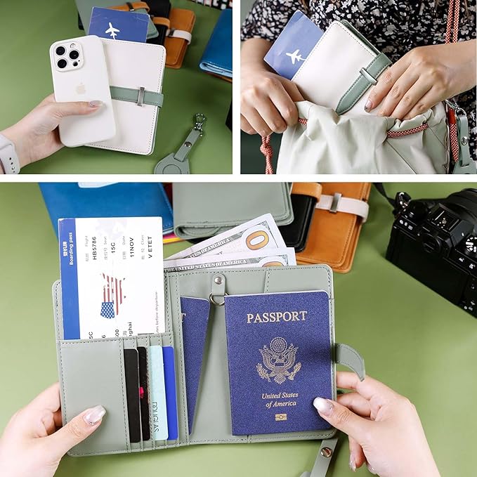 Passport wallets, Mulit-purpose RFID Blocking Passport Holder AirTag Wallet, Travel Wallet（Cream white）