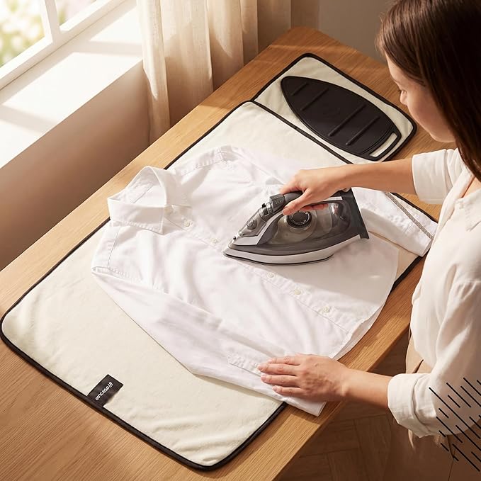 Encasa XO Ironing Mat/Pad Small 28"x20" with Padding, Anti-Slip, Silicone Iron Rest, Steam Press on Tabletop & Bed, Heat Resistant, Portable, Easy to Carry, Natural