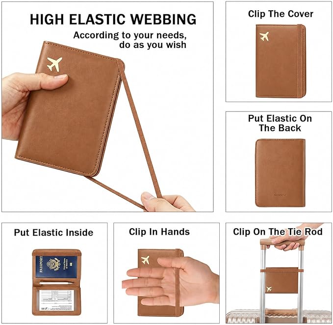 ZOPPEN RFID Blocking Passport Holder for Travel – PU Leather Waterproof Lightweight Passport Cover Wallet for Women Men, Travel Organizer with Card Slots for Airline Tickets & Passport Book, Brown