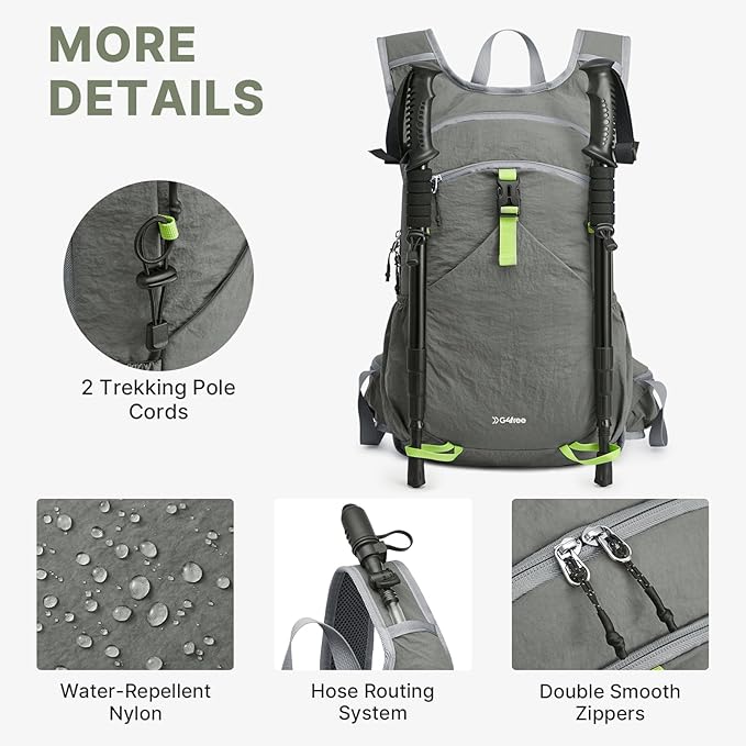 G4Free 20L Hiking Backpack with Waist Strap for Women Men, Lightweight Waterproof Daypack for Travel Camping Outdoor, Grey