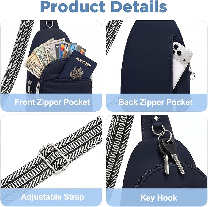 Anti Theft Sling Bag for Men & Women, Lightweight Puffer RFID Crossbody Bag for Travel, Commuting & City Walking, Hands-Free Everyday Essentials Bag Dark Blue