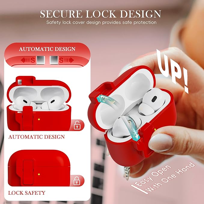 R-fun for AirPods Pro 3 Case with Cleaning Kit, Soft Liquid Silicone Rubber Protective Cover, Compatible with AirPods Pro 3rd Generation Case (2025), Compatible with MagSafe, Red