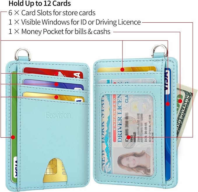 Slim Minimalist Front Pocket Wallet, RFID Blocking Credit Card Holder Wallet with Detachable D-Shackle for Men Women