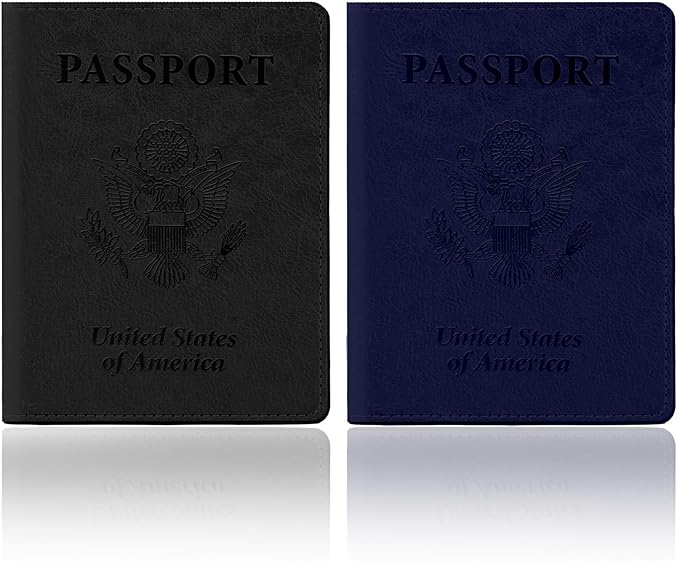Passport Holder for Travel, 2 PCS Passport Holder, Travel Passport Holders Must Haves for Women Men, Passport Cover Passport Wallet Case Holders for Travels Cruise Ship Essentials, Black & Dark Blue