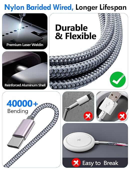 Travel Essentials for Apple Watch Charger,iPhone Charger,3 in 2 Type C/Lightning/Magnetic Travel Charging Cable,Portable Multi Charging Cable for Apple Watch, iPhone 17‑11,Samsung S26,Car,iPad-5FT