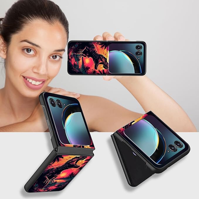 for Motorola Razr Plus 2025 Case,for Razor Plus 2025 Phone Case Cute Slim Hard PC Ultra-Thin Anti-Scratches Shockproof Protective Cover,Cute Dinosaur Dusk