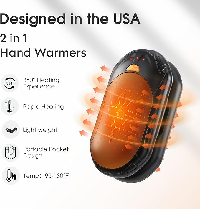 AI Hand Warmers Rechargeable 2 Pack, AI Smart Chips Electric Hand Warmers, 20Hrs Long Safe Heat, Portable Pocket Heater, Gifts for Christmas, Outdoor, Hunting, Golf, Camping Accessories