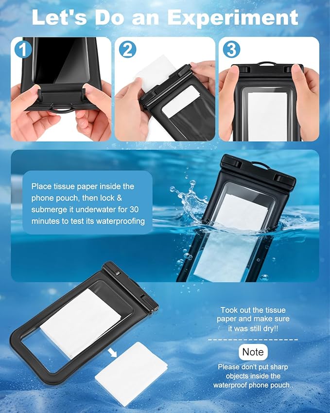 Floating Waterproof Phone Pouch 2 Pack, IP68 Waterproof Phone Case with Lanyard for Phones up to 7 Inches, for iPhone 17 16 Pro Max, Cellphone Dry Bag for Beach Pool Kayak Cruise Travel Essentials