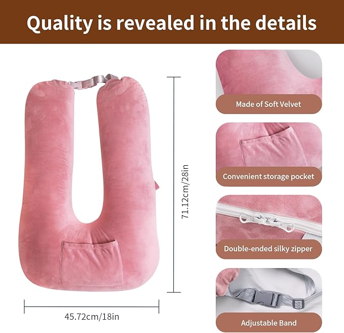 Travel Pillow for Kids & Adults, Car Pillow for Back Seat, Sleeping Support Cushion for Long Road Trips, Toddler Carseat Pillow with Removable & Washable Cover, Pink