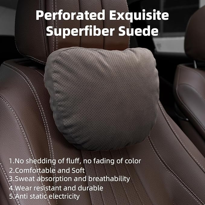 2 Pcs Car Headrest Neck Pillow for Driving,Universal Premium Suede Leather Soft and Comfortable Headrest,Three Gears of Height Adjustment Car Seat Headrest Pillow Car Interior Accessories