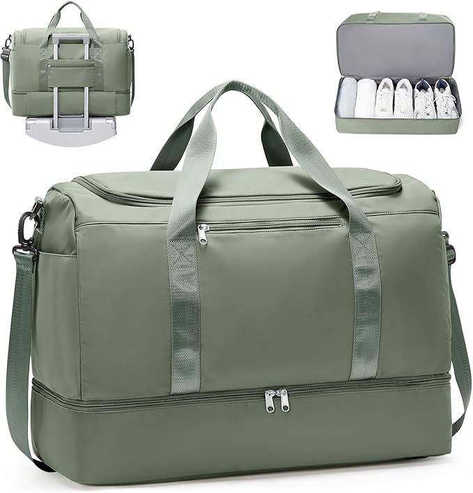 Large Duffle Bag for Travel,Carry-On Overnight Weekender Bags for Women,Travel Duffel Bag,Green