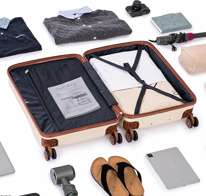 5 Piece Luggage Sets with Spinner Wheels and Tsa Lock, Hardshell ABS Suitcase Set, Lightweight Hardside Waterproof Travel Suitcases with Wheels, 20", 24", 28" Beige