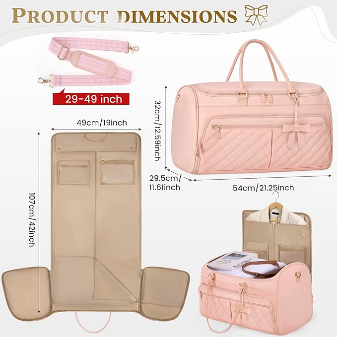 RAINSMORE Garment Bags for Travel Women Convertible Garment Duffle Bag for Hanging Clothes, Large Carry On Garment Bag with Shoe Bag & Wet Pocket, Foldable Dress Suit Business Travel Weekender Bags
