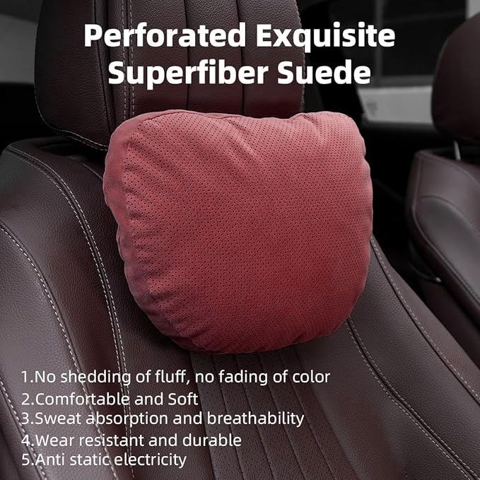 2 Pcs Car Headrest Neck Pillow for Driving,Universal Premium Suede Leather Soft and Comfortable Headrest,Three Gears of Height Adjustment Car Seat Headrest Pillow Car Interior Accessories