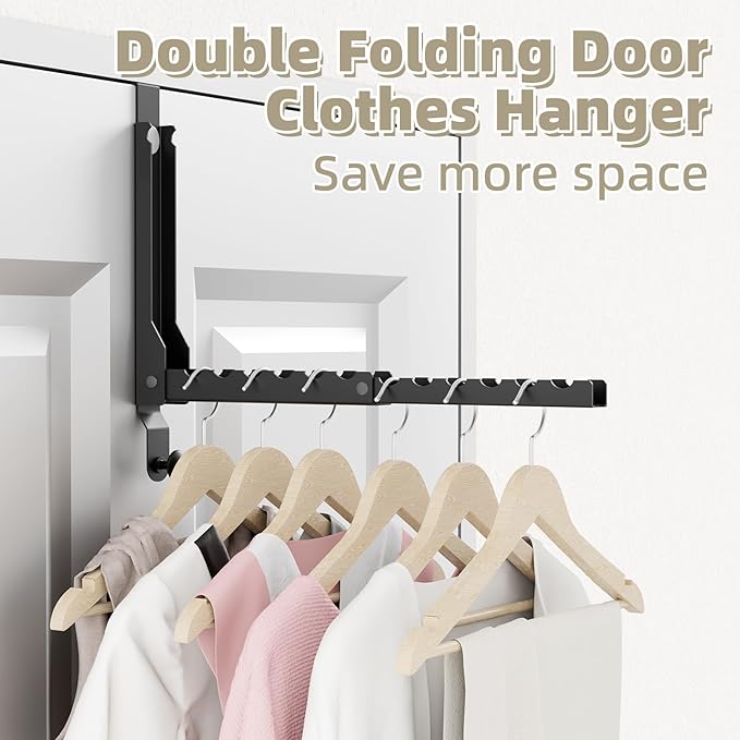 BAKON Heavy Duty Over Door Hooks with 10 Ridges,Compact Double Folding Over the Door Hanger for Bathroom Laundry, Portable Clothes Drying Rack with Hook, Over the Door Clothes Hanger for Bag(1, Black)