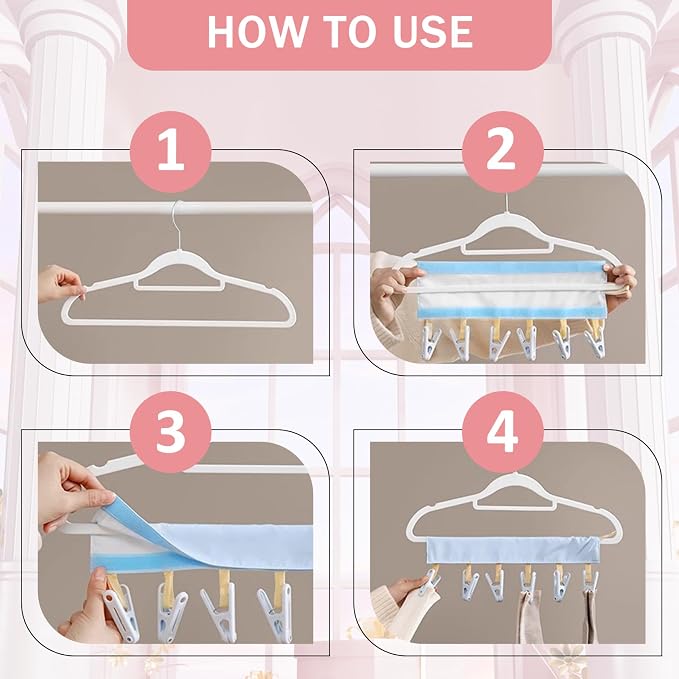 3 Pack Travel Hangers Portable Foldable Hangers with 6 Clips for Swimsuits Towel Socks Underwear Space Saving Drying Rack for Hotels Camping Vacation Lightweight Compact Travel Essentials