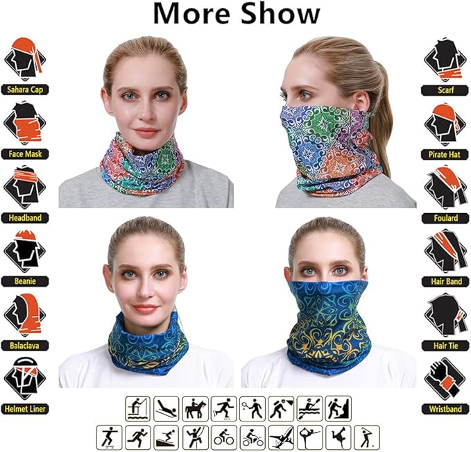 VANCROWN Headband Neck Gaiter Head Wrap Headwear Face Mask Magic Scarf Bandana for Men and Women