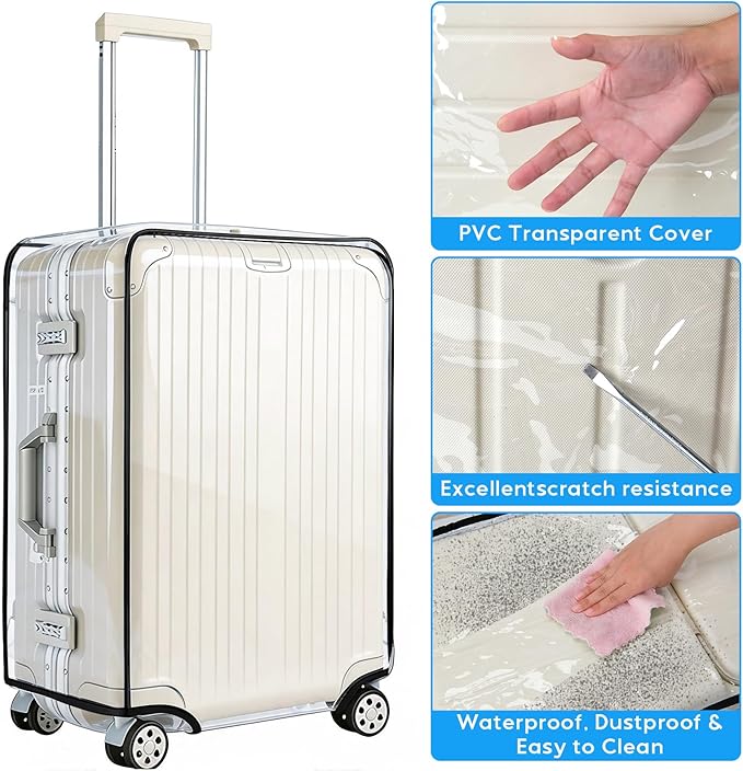 Yotako Clear PVC Suitcase Cover Protectors 24 Inch Luggage Cover for Wheeled Suitcase 24''