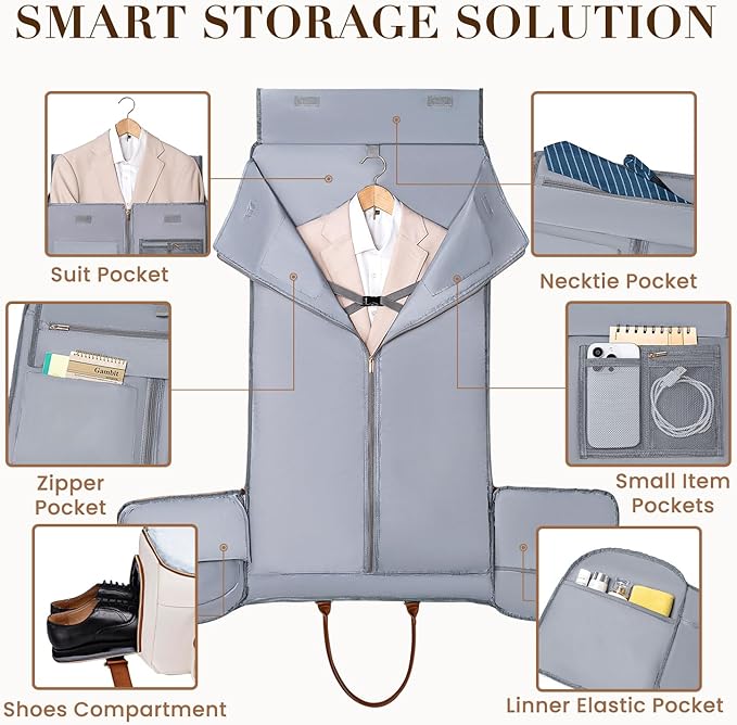 Convertible Garment Bag for Travel, PU Leather Carry On Garment Duffle Bag for Men Women, 2 in 1 Suit Travel Bags for Hanging Clothes with Shoe Compartment
