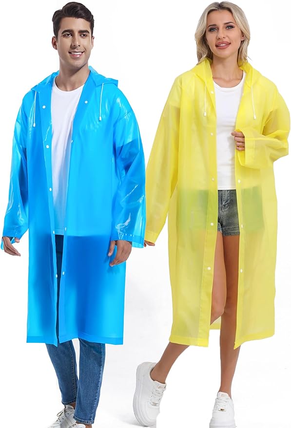 2PCS Rain Ponchos for Adults Reusable Rain Coats for Adults Rain Jackets Raincoats for Men Women