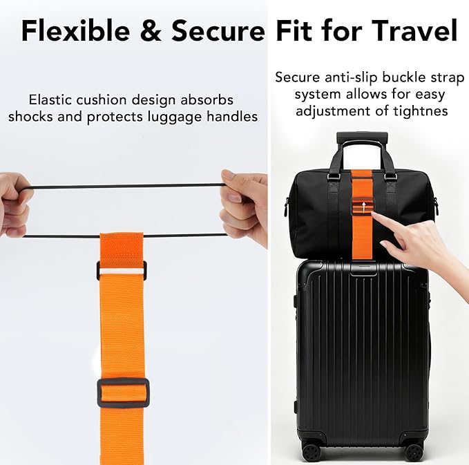 Luggage Connector Straps, Adjustable Elastic Durable Straps for Connecting Luggage Bags to Suitcases, Hands-Free Travel Essential (4PCS Rainbow)