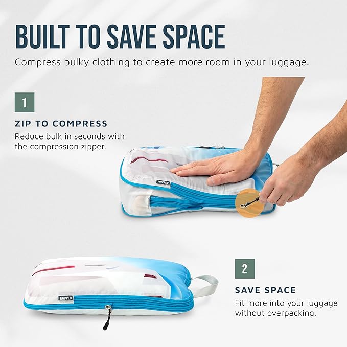 Large Compression Packing Cubes for Travel-Packing Cube Luggage Organizers 7 Piece Set for Checked Luggage-Ultralight, Expandable/Compression Bags by TRIPPED Travel Gear (Bucketlist)
