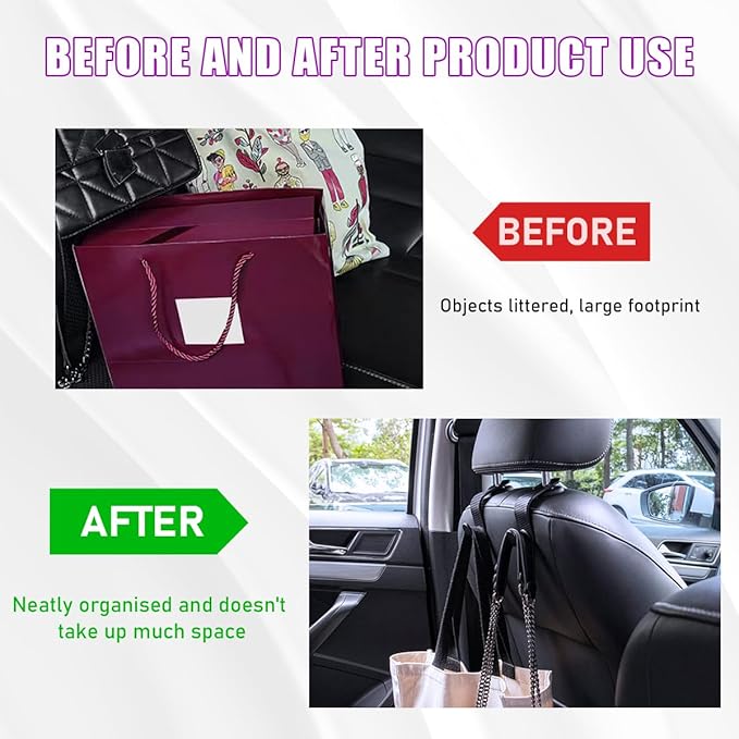 povtii 4 PCS Car Seat Headrest Hooks, Auto Backseat Organizer Hanger Holder, Vehicle Seat Back Storage Hooks for Purse Coat Umbrella Grocery Bag Handbag, Interior Car Accessories (Carbon Fiber)