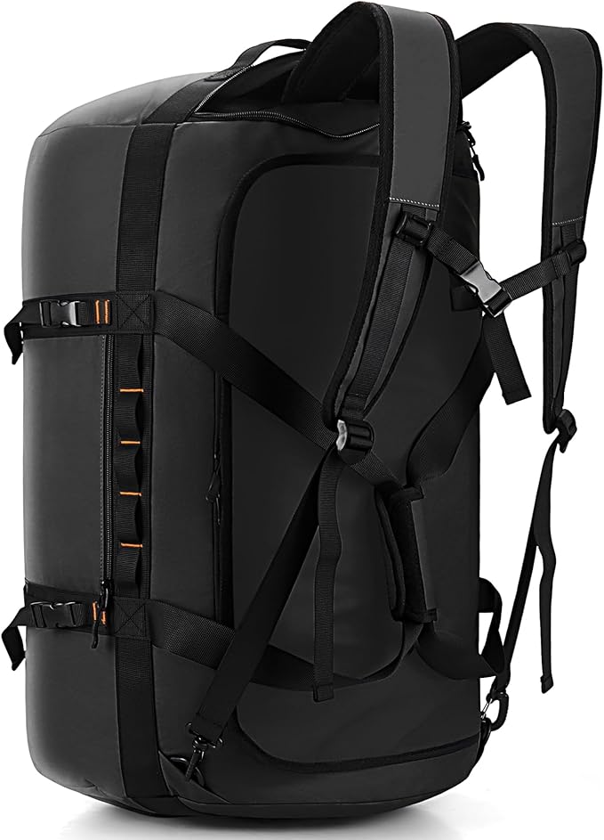 Hulongo 40L/60L/90L Large Waterproof Duffle Bag Backpack for Men, Mens Duffel Backpack Bags for Traveling, Heavy Duty (Black, 40L)