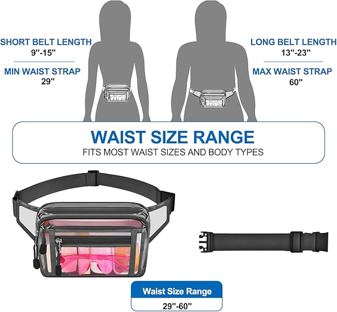 Clear Bag Stadium Approved Clear Fanny Pack for Women for Work,Multi-purpose Waist Bag for Travel & Sporting Event