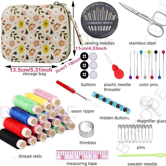Basic Travel Sewing Kit for Adults,Beginnersc,Emergency | Butterflies Printing Cute Sewing Kit Professional Portable Sewing Supplies