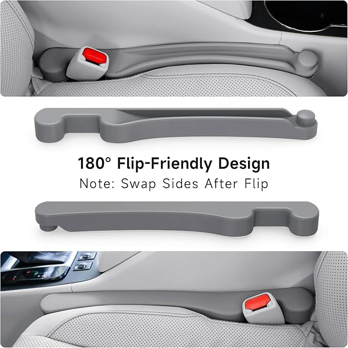 Car Seat Gap Filler Set of 2, 3IN1 Seat Side Gap Filler Plug with Storage Slot & Hook Function, Soft Foam Universal Fit Car SUV Truck Fill Gap Between Seats Console Organizer（Narrow Carbon Gray）