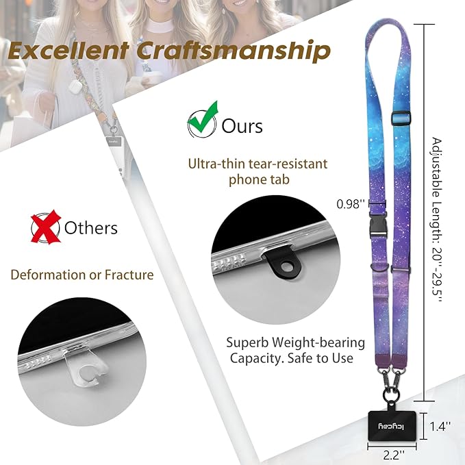 Icycay Phone Lanyard Crossbody, Starry Sky Cell Phone Strap for Around The Neck Adjustable, Anti Theft Cute Lanyard for ID Holder Keys Accessories Travel Essential Women