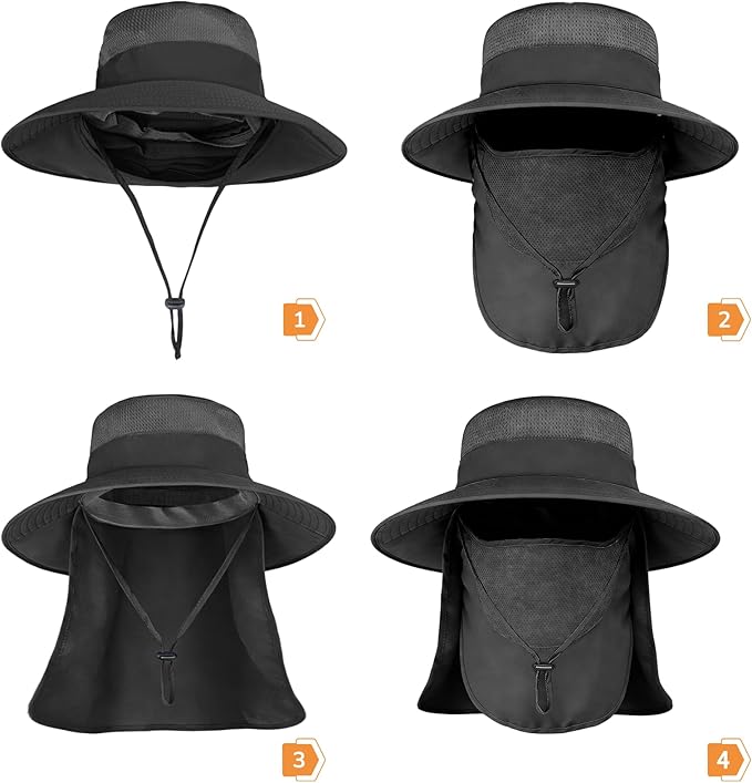 Sun Hats for Men Women Fishing Hat UPF 50+ Breathable Wide Brim Bucket Hats Summer UV Protection Safari Hat with Neck Flap