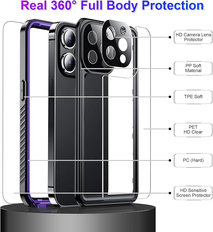 Compatible with iPhone 13 Pro Max Case Waterproof, Built-in Screen & Camera Protector IP68 Underwater Full Body 13FT Military Dropproof Shockproof Phone Case 6.7"-Purple/Clear