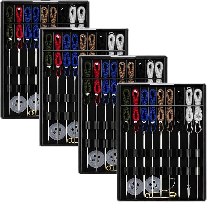 Bruislard 4 Boxes Quick Fix Sewing Kit Mini Needle and Thread kit Easy Pre Threaded for Hand Sewing Small Home Travel Sewings Box with Pin Button