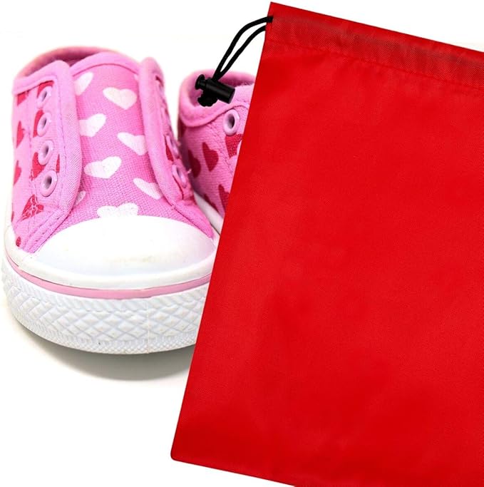 PALTERWEAR Drawstring Pouch with Toggle (8 x 11 Inch, 12 Pack, Red) Nylon Cinch Bag for Travel, Gym, DIY and Storage