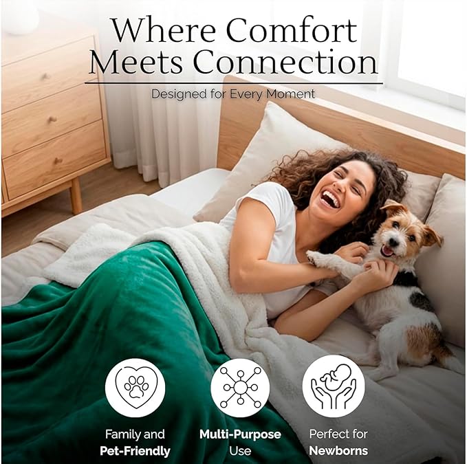 Waterproof Blanket for Bed Intimacy (80"x 60" Queen Size) Reversible Fleece | Sherpa, Love Blanket, Water Proof TPU Stain Proof Couch Furniture Mattress Winter Large Dog Bed Cover - Green
