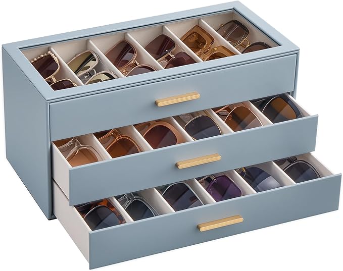 Lolalet Sunglasses Storage Box for Women, Eyewear Eye Glass Organizer with Clear Top Display Holder Case