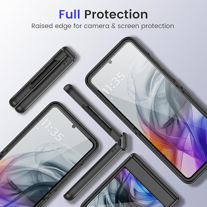 VEGO for Motorola Razr 2024/2025/2026 Case with Built-in Screen Protector[Hinge Protection][Anti-Scratch][Not Fit Razr Plus] Full Body Drop Protection Case for Moto Razr 2024/2025/2026-Spray Black